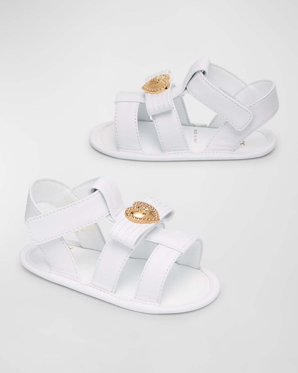 Girl's Leather Sandals W/ Medusa Pendant,
